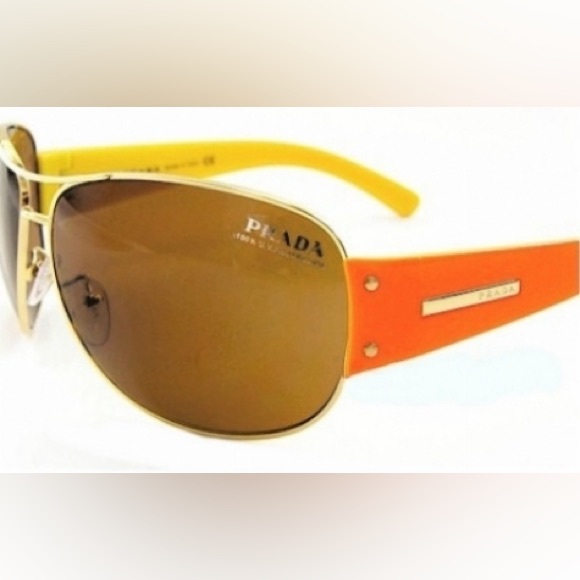 Prada Gold/Orange/Yellow SPR52G Aviator Sunglasses - Picture 1 of 13